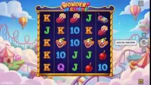 Suasana neon dan tenda besar dalam permainan slot Wonder of Circus