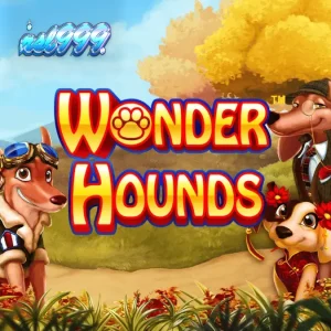 Tampilan antarmuka permainan slot Wonder Hounds dengan karakter anjing yang ceria